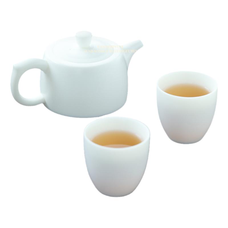 钰铨龙门羊脂玉瓷素烧井栏壶茶杯