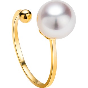 南珠宫爱尚 18K金海水珍珠戒指单颗正圆强光白色开口戒送女友礼物