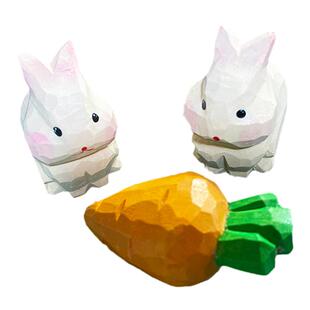 小木雕兔子手作胡萝卜钥匙扣纯手工端木木刻卡通小众情侣节日礼物