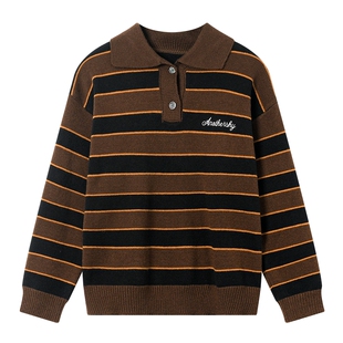 男童秋冬韩范条纹polo衫毛衣2025新款儿童男孩学院风加厚针织上衣
