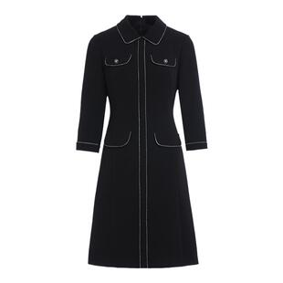 乔万尼春新品连衣裙小香风简约高级感精致钻链撞色设计收腰显瘦