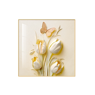 奶油风卧室床头挂画肌理感花卉餐厅墙面装饰郁金香客厅正方形壁画