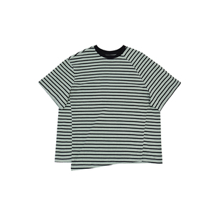 小小大星球童装 多段条纹解构拼接短袖 两色夏天男女童美式风上衣