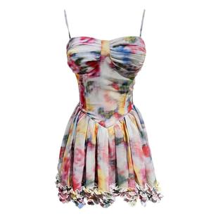 bear熊熊屋【仲夏花园】前短后长抹胸长裙/mini吊带裙裤 晕染印花