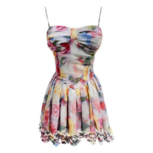 bear熊熊屋【仲夏花园】前短后长抹胸长裙/mini吊带裙裤 晕染印花