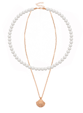 波西米亚风金属贝壳多层次锁骨链