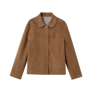 SOMESOWE 娃娃领绒面皮革外套