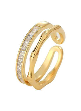 时尚设计竹节锆石开口指环戒指