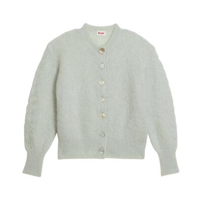 Rouje x LOOKNOW2026春夏新款法式浅绿色系扣镂空开衫针织衫女