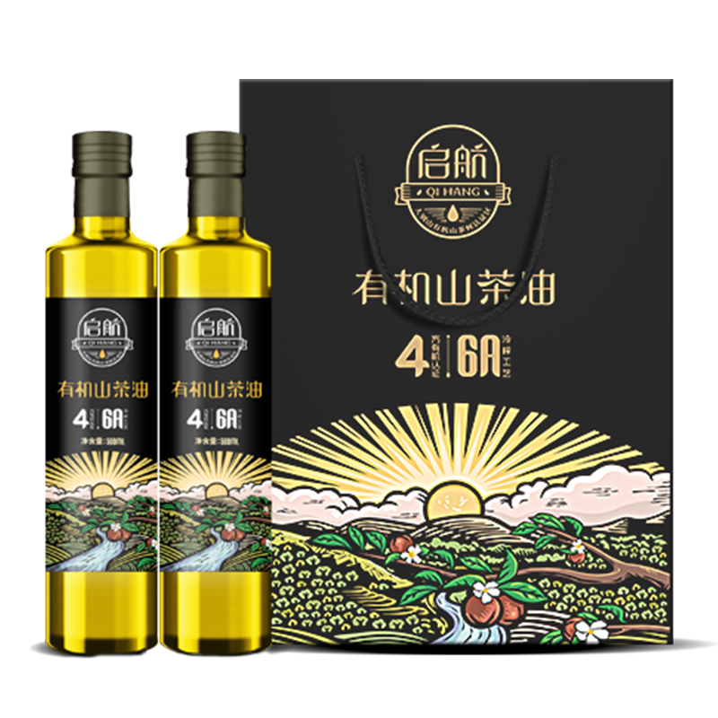 启航野山茶油500mlx2 有机物理压榨茶籽油食用油小瓶礼盒装