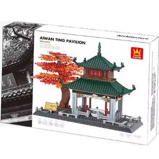 中国产颗粒积木爱晚亭模型拼装湖南长沙名胜古迹景区摆件古风凉亭