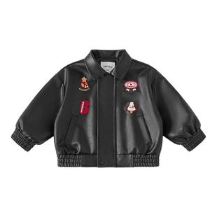 男童外套2026春季新款儿童皮衣黑色宝宝童装女童夹克帅气衣服春装