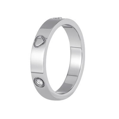 银色爱心钛钢锆石戒指不掉色