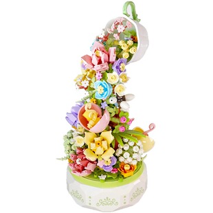 森宝花颜茶语积木花音乐盒瀑布花拼装玩具旋转八音盒女孩圣诞礼物