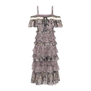 华服系列-英伦之夜LULUALWAYS法式温婉吊带蛋糕连衣裙