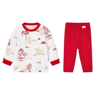 全棉时代儿童家居服新年冬装保暖宝宝衣服分体红色婴儿睡衣套装