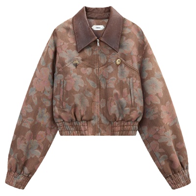 提花斜纹翻领短夹克