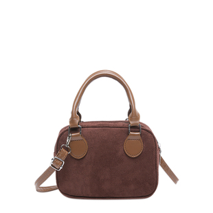 鹿皮绒手提保龄球包包女2024新款潮复古小众小方包百搭ins斜挎包