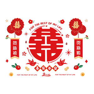 喜字贴结婚专用喜字婚房布置囍字贴纸红双喜贴门套装婚庆用品大全