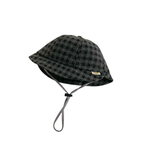 韩宝宝渔夫帽秋冬季保暖格子双檐小月龄小童帽子百搭婴儿盆帽春季