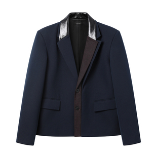 芸蚁〔和平饭店〕重磅高密精纺异料撞色皮革拼接垫肩西装