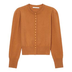 飘蕾橘红色圆领针织衫女2026年春季新款流行时尚减龄套头纯色毛衣