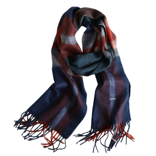 Lagur-蓝调配色（红与蓝）100%纯山羊绒格子围巾女冬季围脖送男生