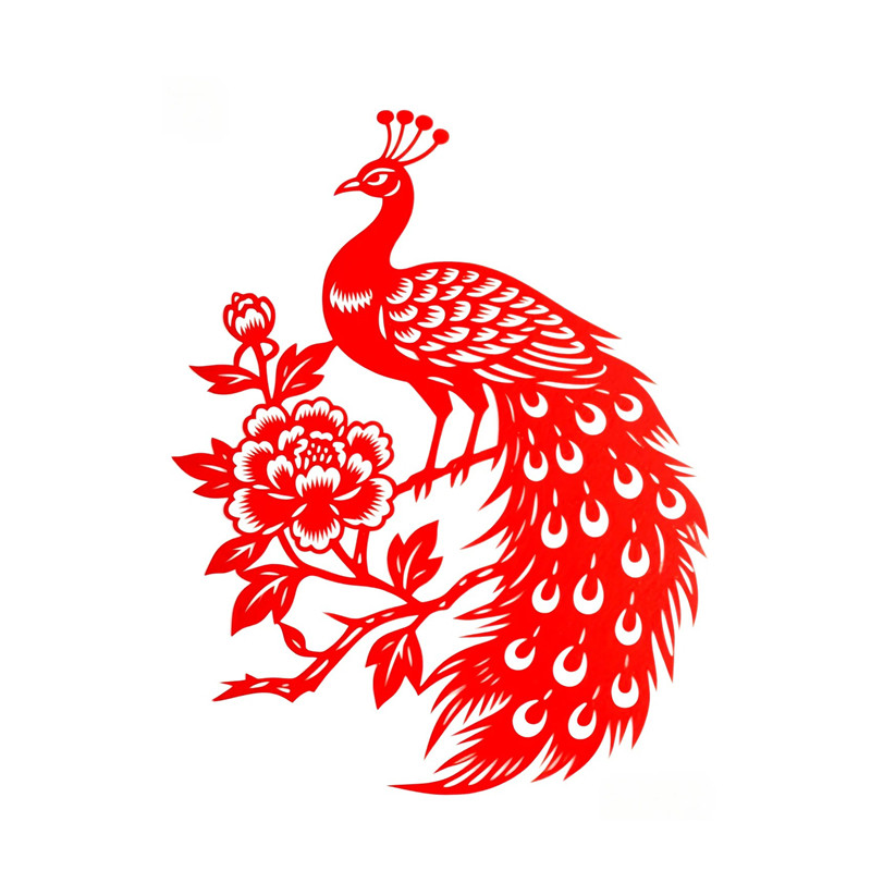 剪纸墙贴红色孔雀自粘防水贴纸玻璃门家居装饰贴画遮瑕可移除贴纸
