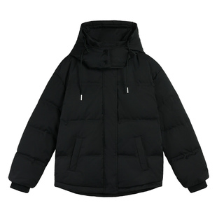 pusumede黑色连帽羽绒服女冬季新款保暖90白鸭绒气质宽松休闲外套