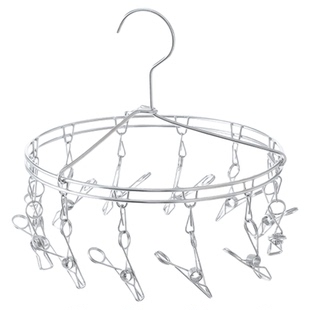 霜山多夹子晾衣架304不锈钢圆形防缠绕家用袜夹内衣裤晾晒架12夹