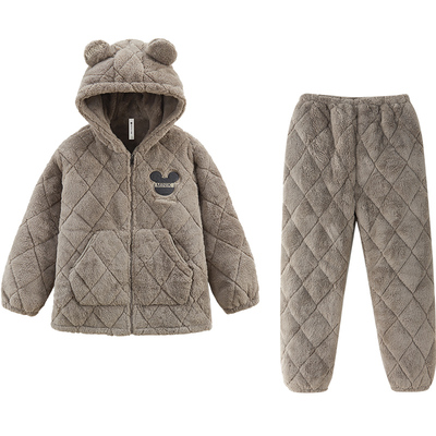 亲嘴猫男士珊瑚绒夹棉睡衣