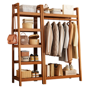 梯形实木衣帽架落地卧室家用挂衣架简易衣架衣服收纳架多样收纳