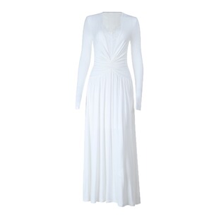 instahot 白色蕾丝拼接v领长袖连衣裙女2025新款御姐性感包臀裙