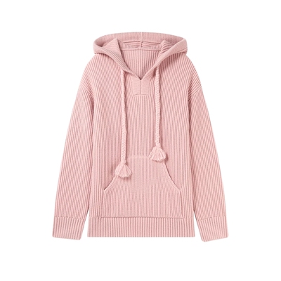 秋水伊人慵懒风休闲连帽毛衣2025冬季新款女装加厚针织中长款上衣