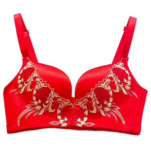 新年大红色内衣女小胸聚拢本命年新娘结婚无钢圈文胸内裤套装礼盒