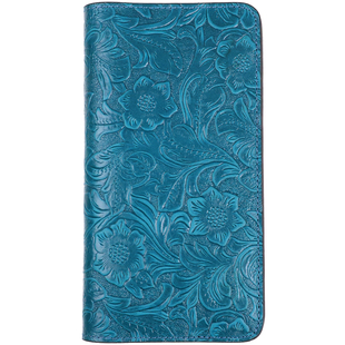 唐草纹头层牛皮双手机收纳包男女长款钱包手工真皮护照卡包手拿包