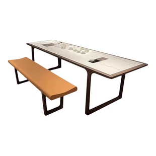 新中式实木茶桌2026新款高端岩板茶台胡桃木轻奢现代高级感办公室