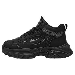 回力高帮鞋男春季厚底运动休闲大码老爹鞋黑色皮面防水男士工作鞋