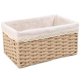 日式带盖收纳箱藤编织家用收纳筐大号桌面收纳盒衣柜杂物整理篮筐