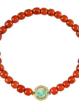 南红手串女款天然玛瑙柿子红色手链和田玉散珠串珠手工diy普琳丝