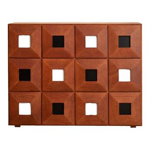 中古实木12斗柜 复古MCM黑白格樱桃木大容量卧室储物柜柚木色收纳