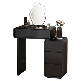 三梦床头小型梳妆台卧室现代简约60cm高级感黑色小户型实木化妆桌
