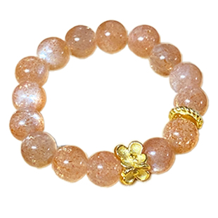 OkFineyard天然太阳石戒指女金沙橙月光小众设计水晶串珠弹力指环