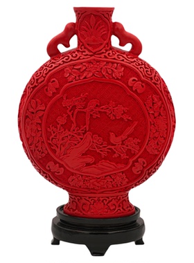 【本尼家】中国扬州漆器装饰花瓶抱月瓶剔红古典家居玄关摆件