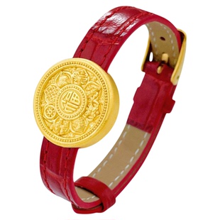 沙金八宝罗盘横穿配饰圆盘配件表带式红手绳皮绳手链可调节穿8毫