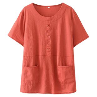 中老年女装加大码胖妈妈夏装短袖T恤女妈妈中年宽松遮肚藏肉上衣