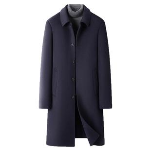 羊毛呢大衣男中长款翻领纯色双面呢秋冬新款商务休闲风衣外套中年