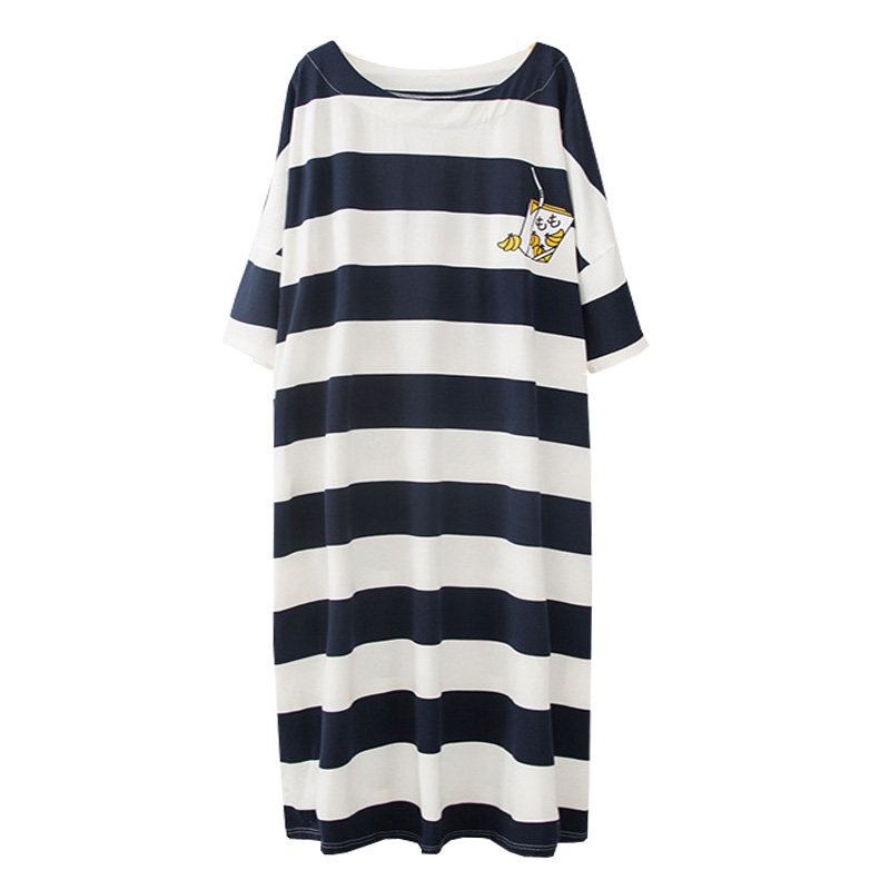 条纹夏季韩版加长款大码家居服