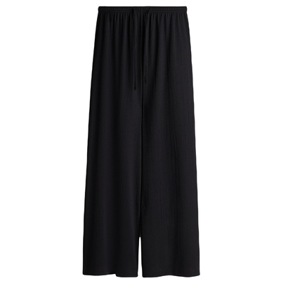 HM女装休闲裤春季印花红色高腰长裤松紧腰宽松直筒阔腿裤1216645