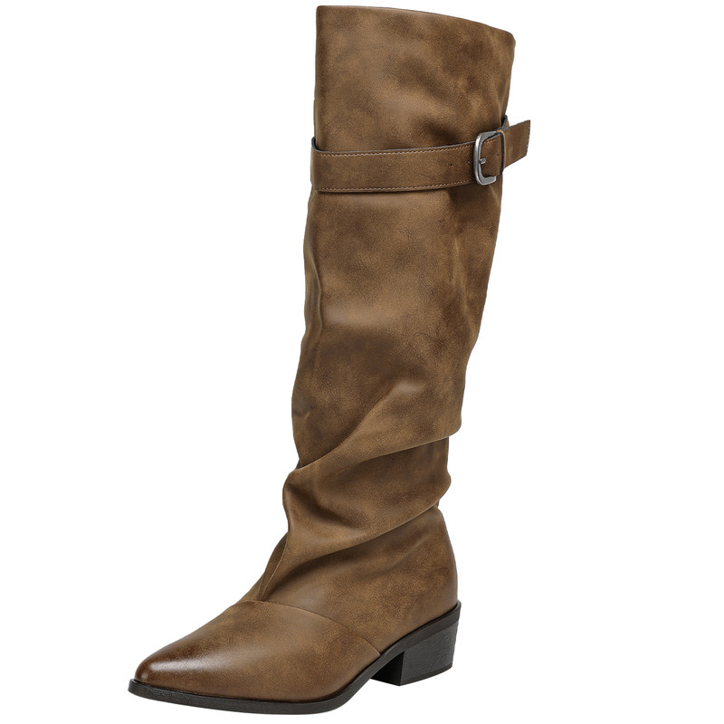 卓诗尼堆堆靴女尖头粗跟显瘦